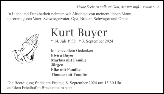 Traueranzeige von Kurt Buyer von GESAMT