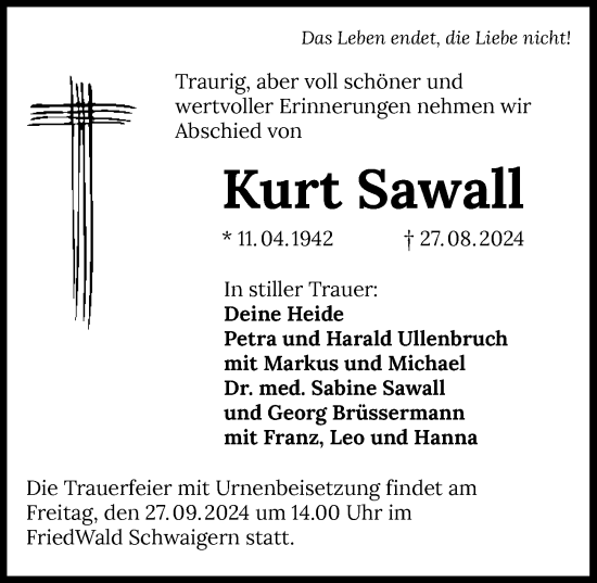 Traueranzeige von Kurt Sawall von GESAMT