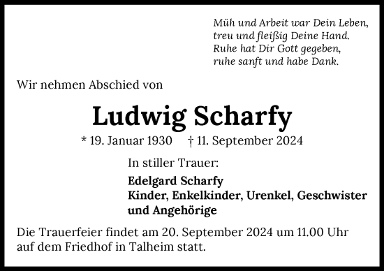 Traueranzeige von Ludwig Scharfy von GESAMT