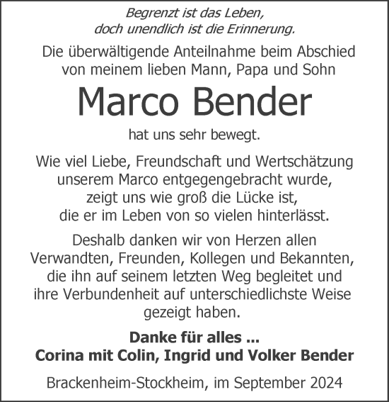 Traueranzeige von Marco Bender von GESAMT