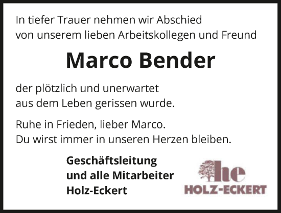 Traueranzeige von Marco Bender von GESAMT