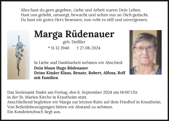 Traueranzeige von Marga Rüdenauer von GESAMT