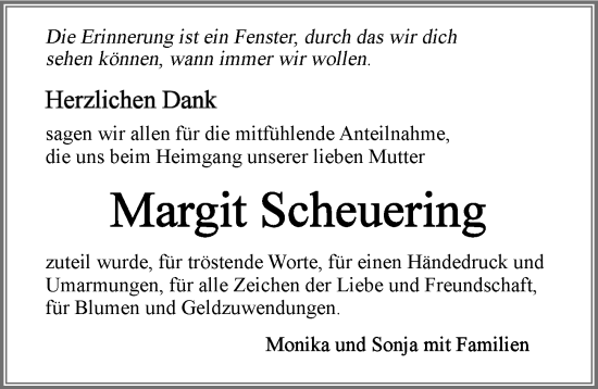 Traueranzeige von Margit Scheuering von GESAMT