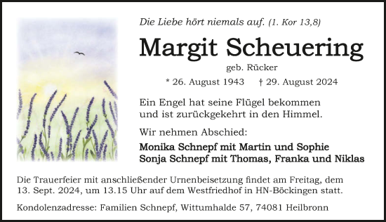 Traueranzeige von Margit Scheuering von GESAMT