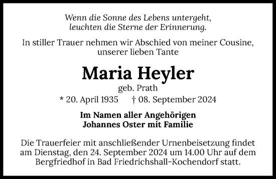 Traueranzeige von Maria Heyler von GESAMT