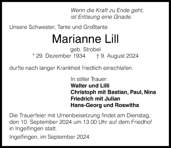 Traueranzeige von Marianne Lill von GESAMT