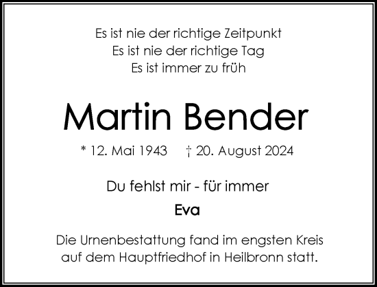 Traueranzeige von Martin Bender von GESAMT