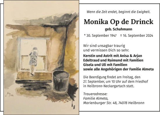 Traueranzeige von Monika Op de Drinck von GESAMT