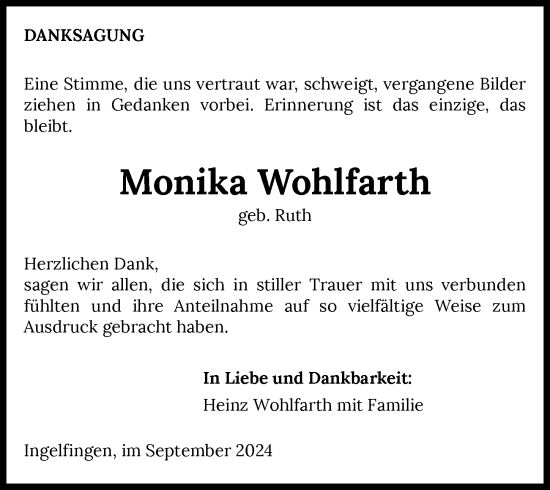 Traueranzeige von Monika Wohlfarth von GESAMT