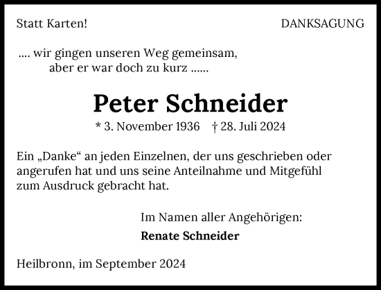 Traueranzeige von Peter Schneider von GESAMT