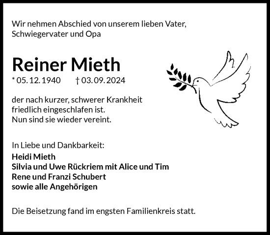 Traueranzeige von Reiner Mieth von GESAMT