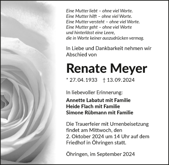 Traueranzeige von Renate Meyer von GESAMT