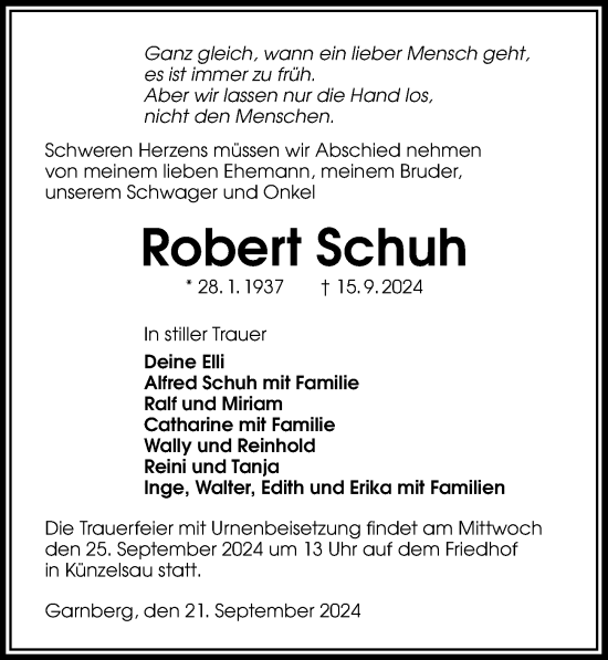 Traueranzeige von Robert Schuh von GESAMT