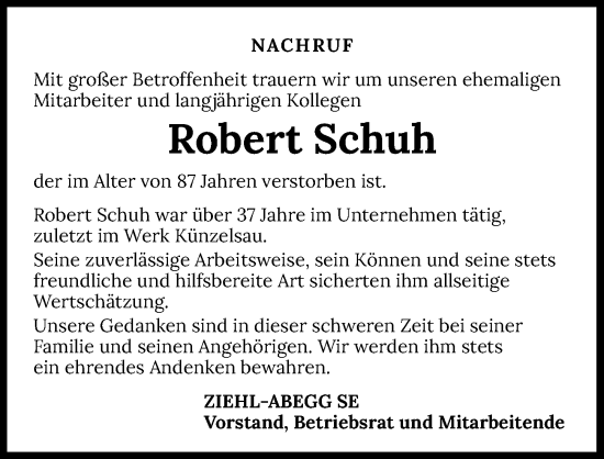 Traueranzeige von Robert Schuh von GESAMT