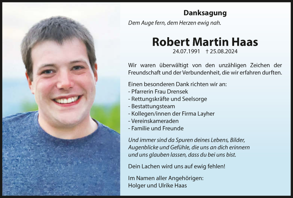  Traueranzeige für Robert Martin Haas vom 14.09.2024 aus GESAMT