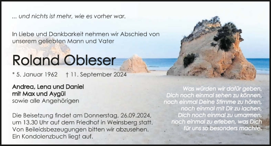 Traueranzeige von Roland Obleser von GESAMT