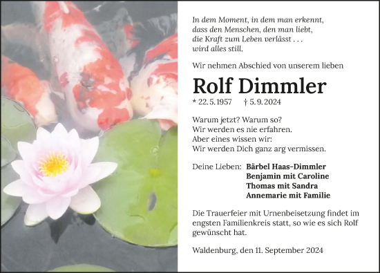 Traueranzeige von Rolf Dimmler von GESAMT