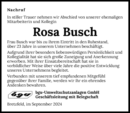 Traueranzeige von Rosa Busch von GESAMT