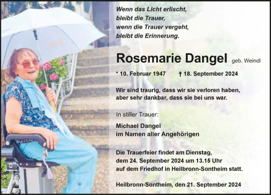 Traueranzeige von Rosemarie Dangel von GESAMT