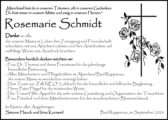 Traueranzeige von Rosemarie Schmidt von GESAMT