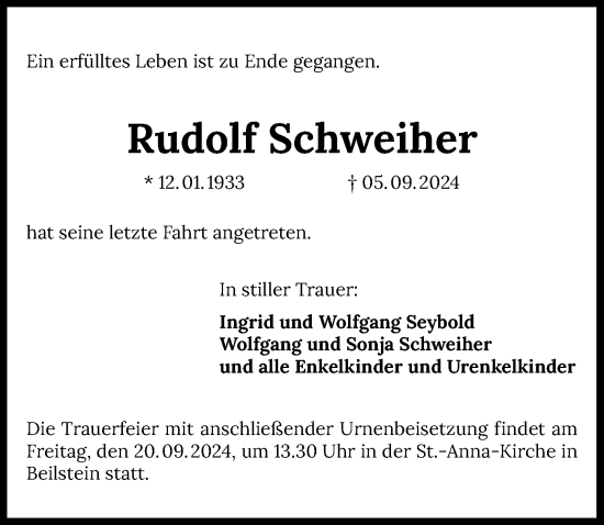 Traueranzeige von Rudolf Schweiher von GESAMT