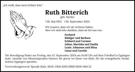 Traueranzeige von Ruth Bitterich von GESAMT