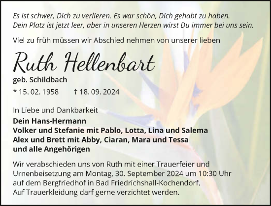 Traueranzeige von Ruth Hellenbart von GESAMT