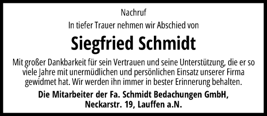 Traueranzeige von Siegfried Schmidt von GESAMT