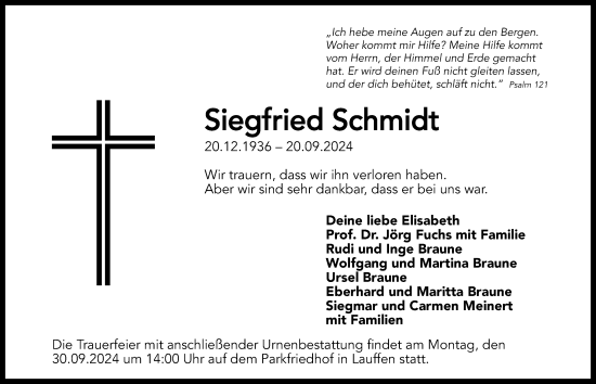 Traueranzeige von Siegfried Schmidt von GESAMT