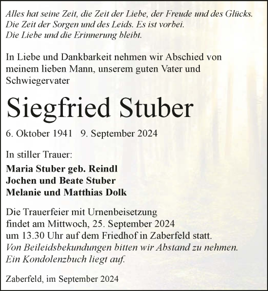 Traueranzeige von Siegfried Stuber von GESAMT