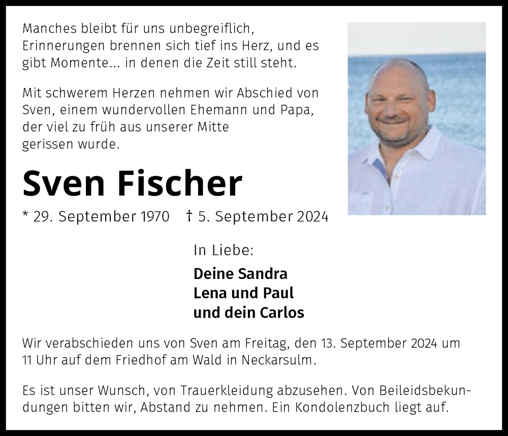  Traueranzeige für Sven Fischer vom 07.09.2024 aus GESAMT