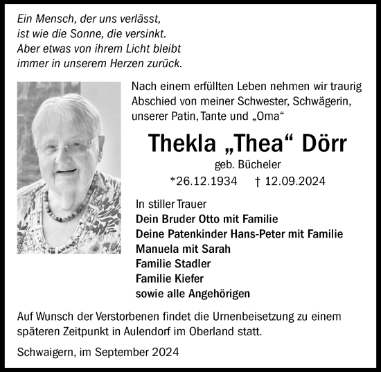 Traueranzeige von Thekla Dörr von GESAMT