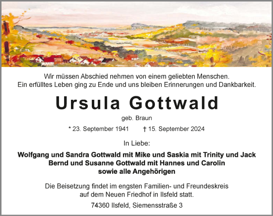 Traueranzeige von Ursula Gottwald von GESAMT