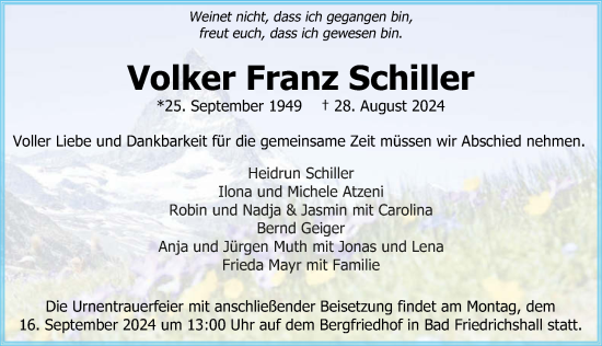 Traueranzeige von Volker Franz Schiller von GESAMT