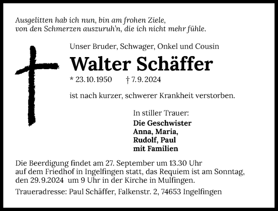 Traueranzeige von Walter SChäffer von GESAMT