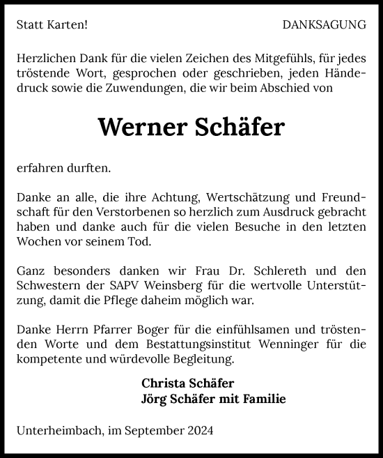 Traueranzeige von Werner Schäfer von GESAMT