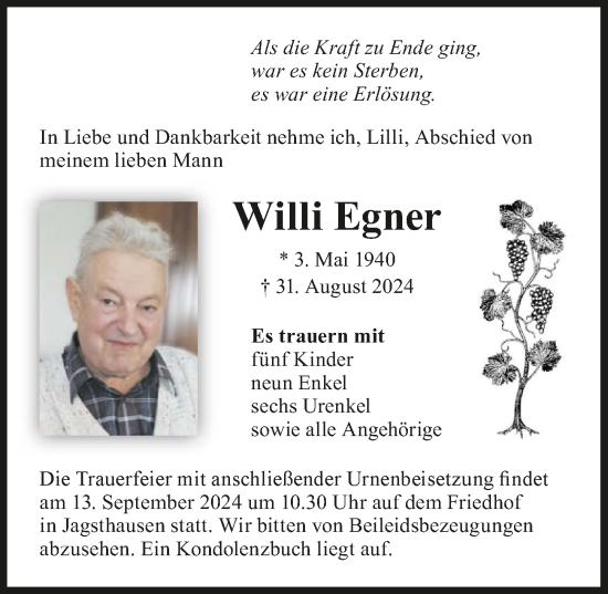 Traueranzeige von Willi Egner von GESAMT