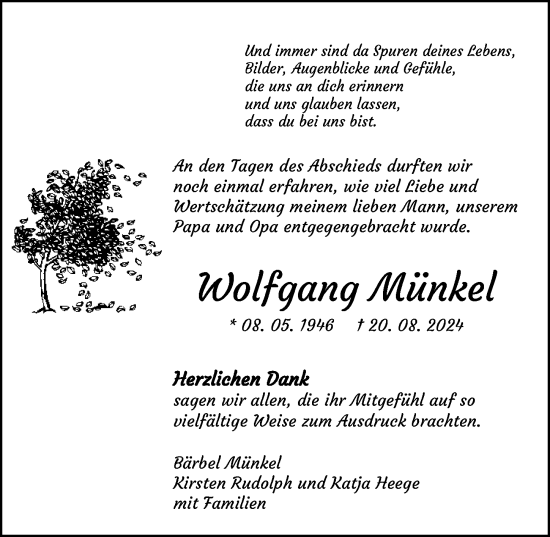 Traueranzeige von Wolfgang Münkel von GESAMT