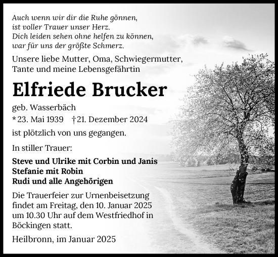 Traueranzeige von Elfriede Brucker 