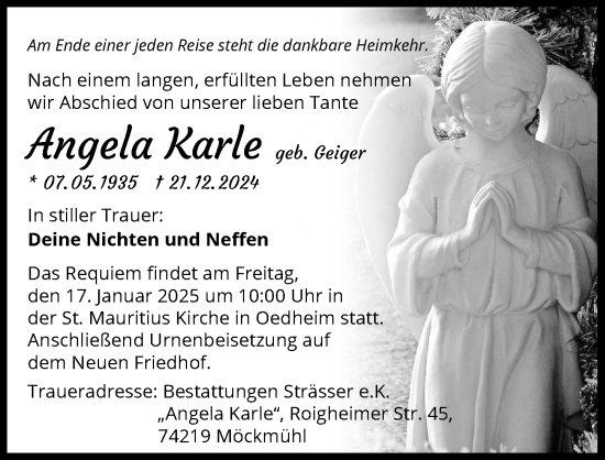 Traueranzeige von Angela Karle von GESAMT