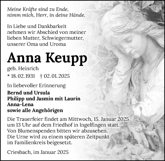 Traueranzeige von Anna Keupp von GESAMT