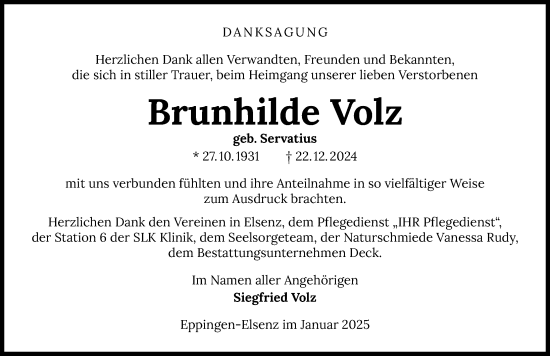 Traueranzeige von Brunhilde Volz von GESAMT