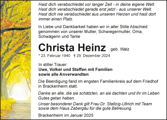 Traueranzeige von Christa Heinz von GESAMT