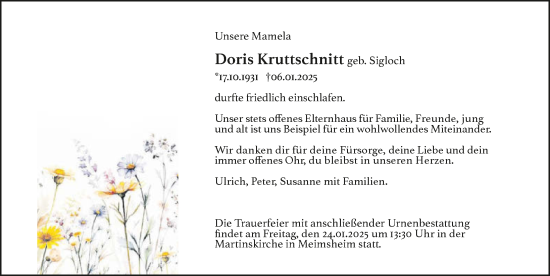 Traueranzeige von Doris Kruttschnitt von GESAMT