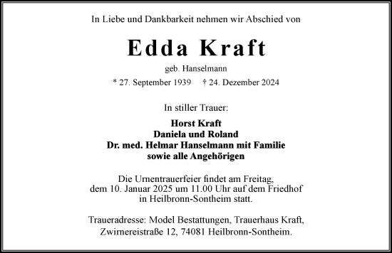 Traueranzeige von Edda Kraft von GESAMT