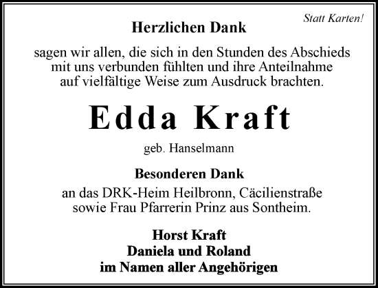 Traueranzeige von Edda Kraft von GESAMT