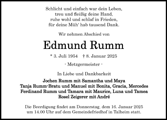 Traueranzeige von Edmund Rumm von GESAMT