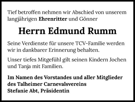 Traueranzeige von Edmund Rumm von GESAMT