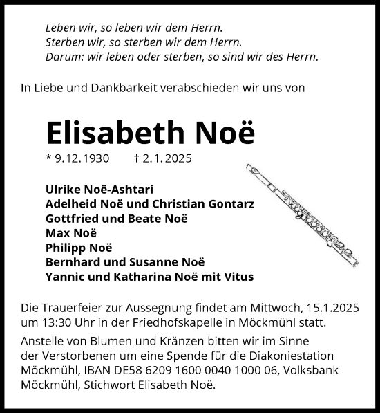 Traueranzeige von Elisabeth Noe von GESAMT