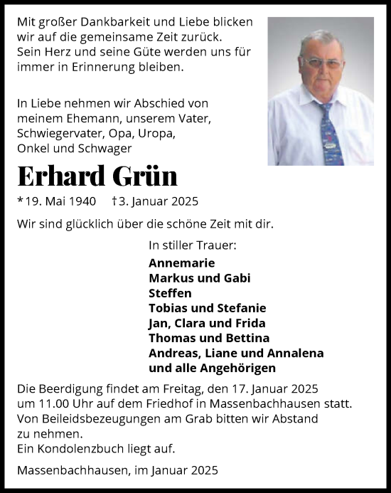 Traueranzeige von Erhard Grün von GESAMT